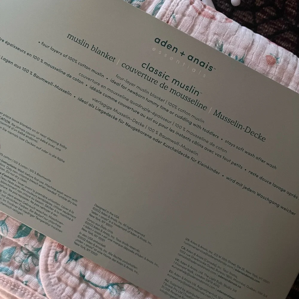 aden + anais Muslin Baby Blanket - Pink & Teal Floral